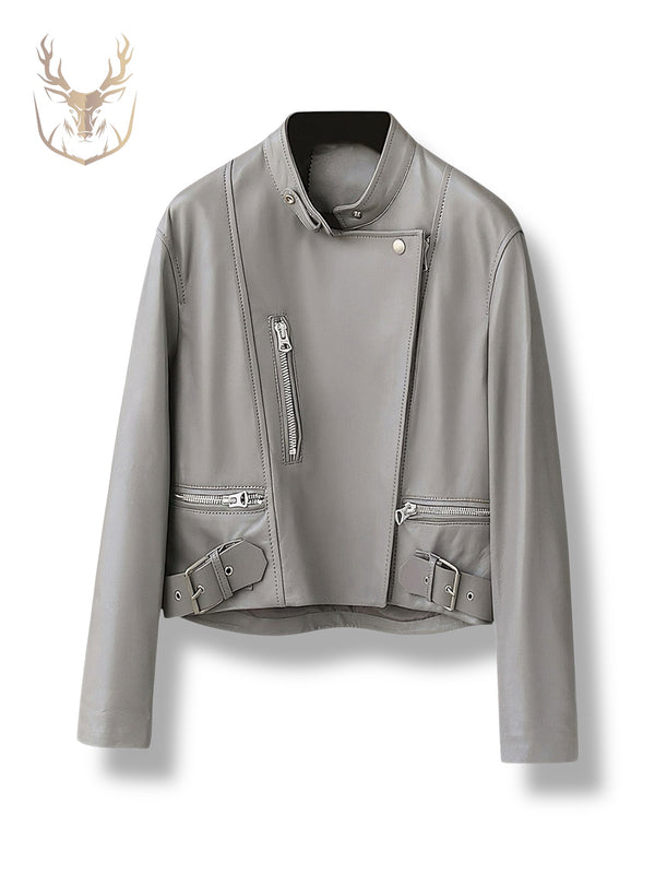 LuxeAura’s Grey Biker Jacket For Women.