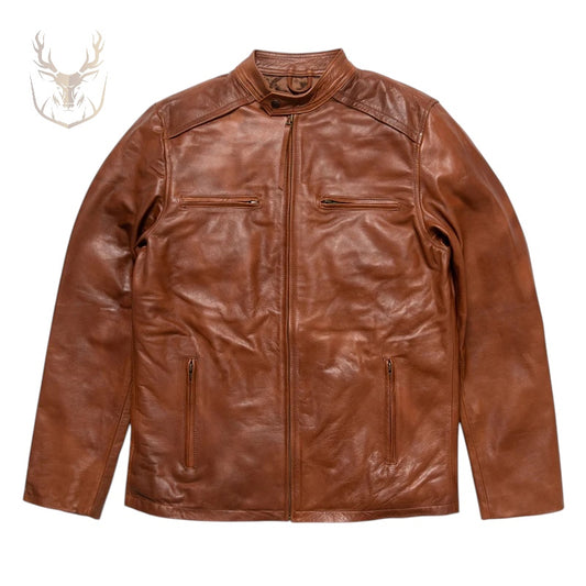 LuxeAura’s Whiskey Brown Leather Jacket For Men.