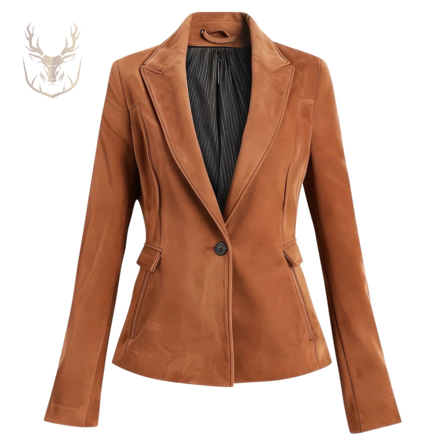 LuxeAura’s Suede One Button Leather Blazer For Women.