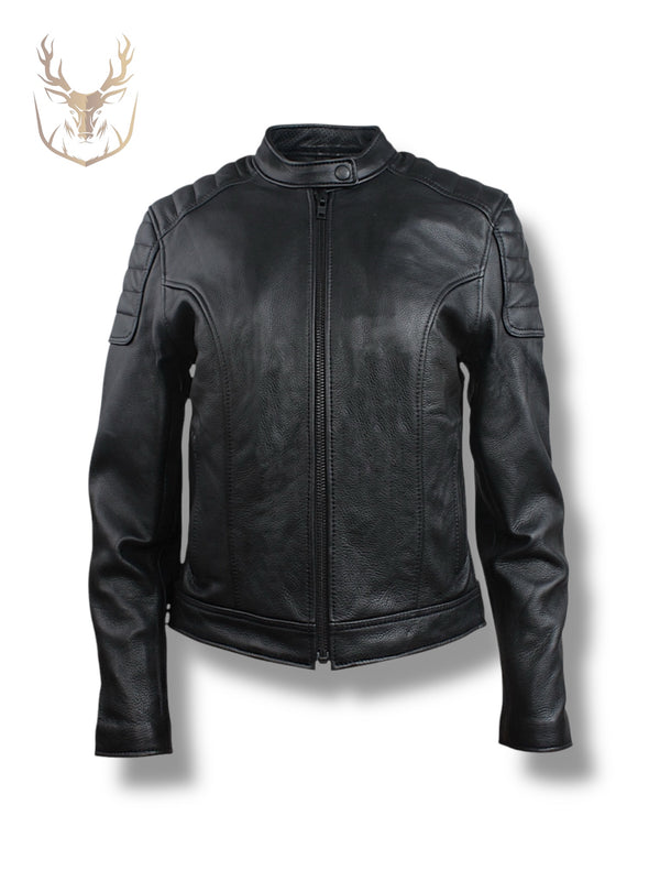 LuxeAura’s Padded Cafe Racer Leather Jacket For Women.