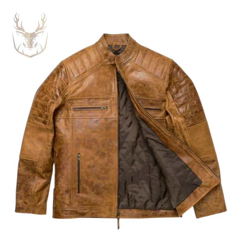 LuxeAura’s Tan Vintage Cafe Racer Jacket For Men.