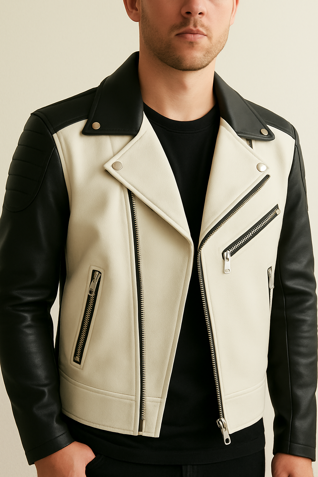 VANTOR - White & Black Biker Jacket