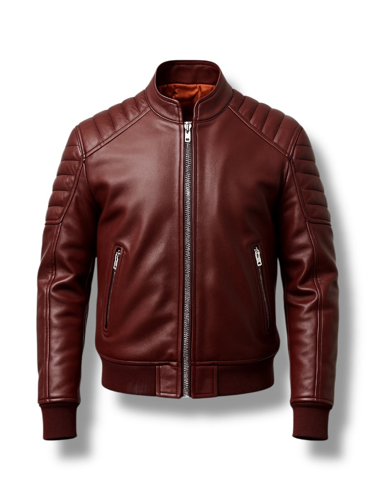 Brown leather jacket on a white background