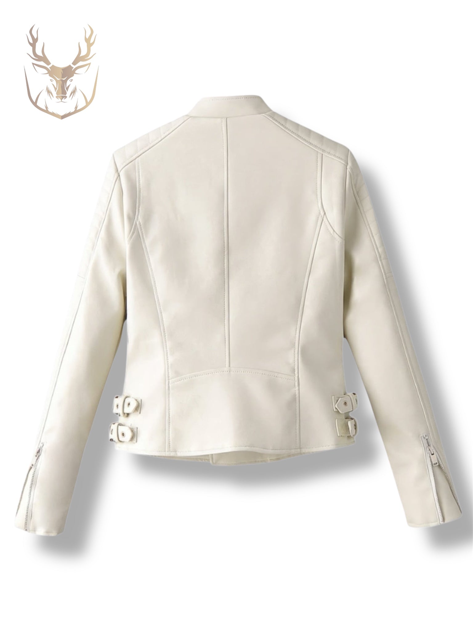GLARE – White Quilted Racer Leather Jacket