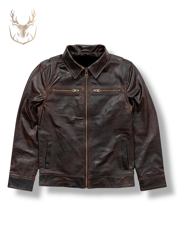 LuxeAura’s Dark Brown Flight Leather Jacket For Men.