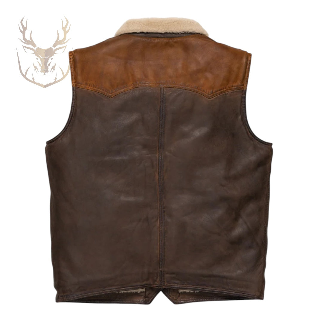 LuxeAura’s Brown & Tan Mens Western Leather Vest.