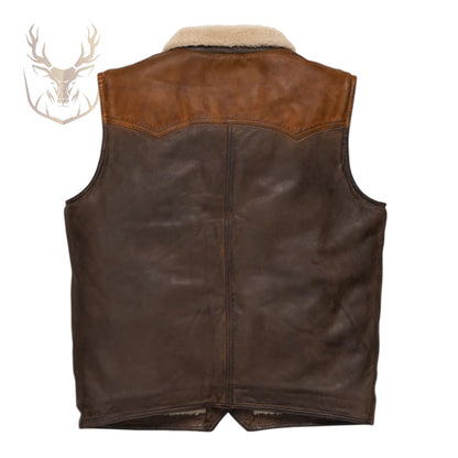 LuxeAura’s Brown & Tan Mens Western Leather Vest.