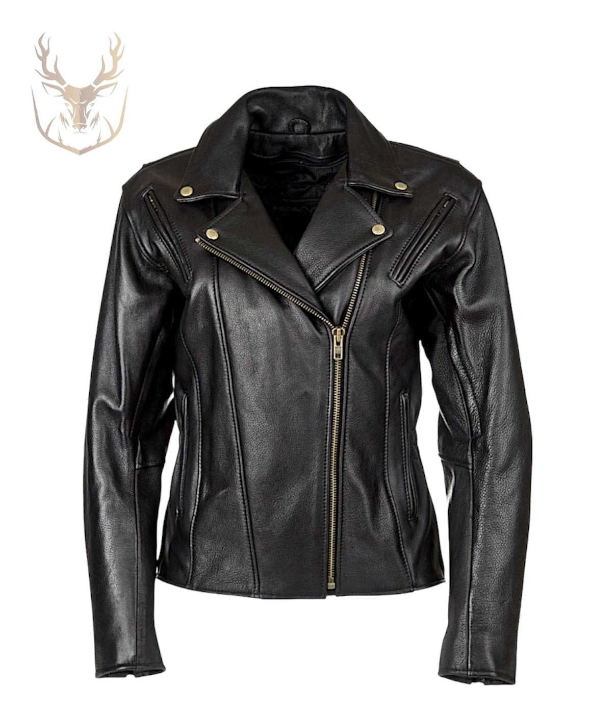 LuxeAura’s Black Motorbike Leather Jacket For Women.