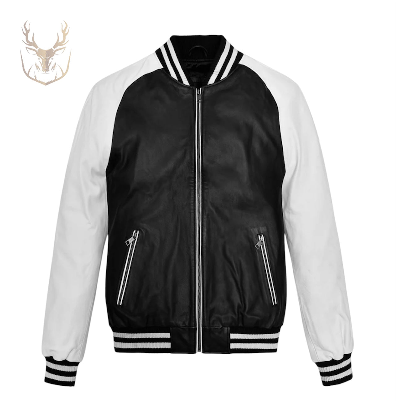 LuxeAura’s Aura White Bomber Leather Jacket For Men.