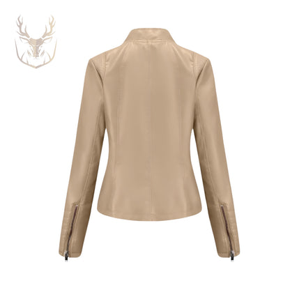 LuxeAura’s Tan Brown Biker Leather Jacket For Women.