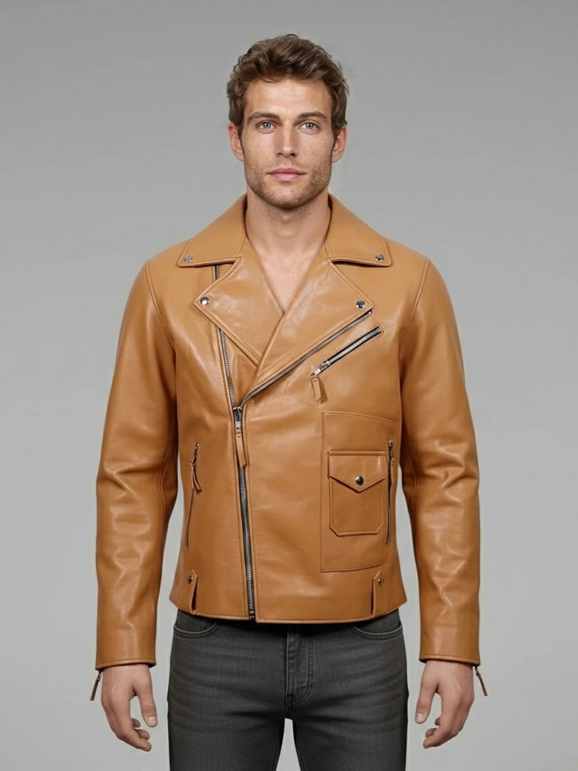 SANDSTONE – Mustard Biker Leather Jacket