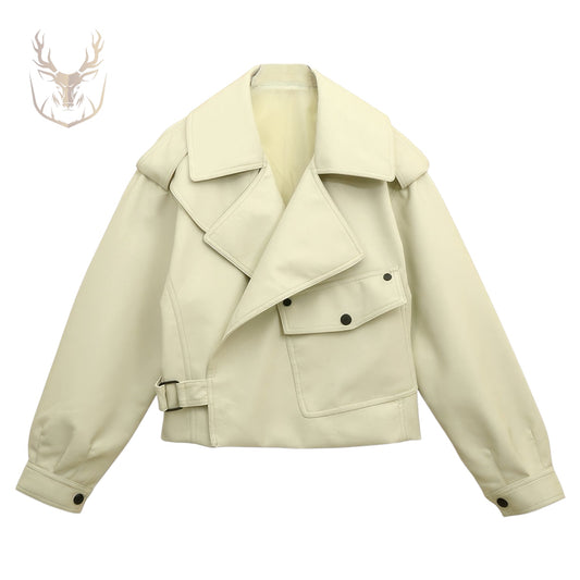 LuxeAura’s Ivory Biker Leather Jacket For Women.