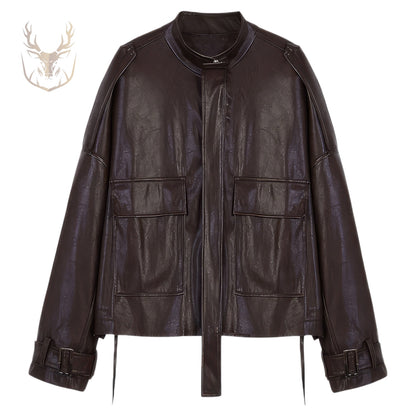 LuxeAura’s Brown Oversized Leather Jacket For Women.