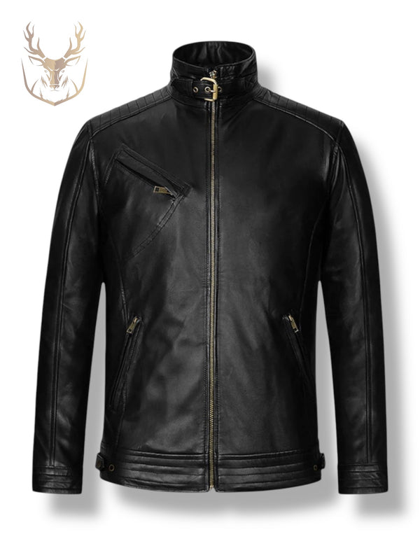 LuxeAura’s Legacy Black Leather Jacket For Men.