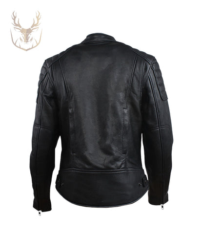 LuxeAura’s Cafe Racer Padded Leather Jacket For Women.