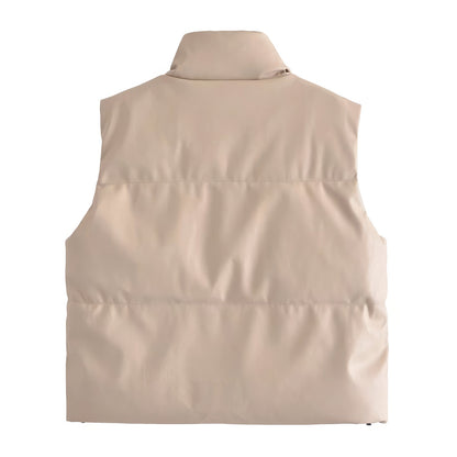 LuxeAura’s Beige Puffer Waistcoat For Women.