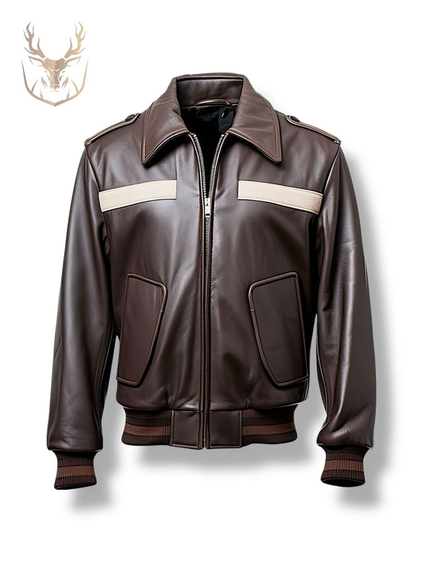 LuxeAura’s Chocolaty Brown Trucker Leather Jacket For Men.