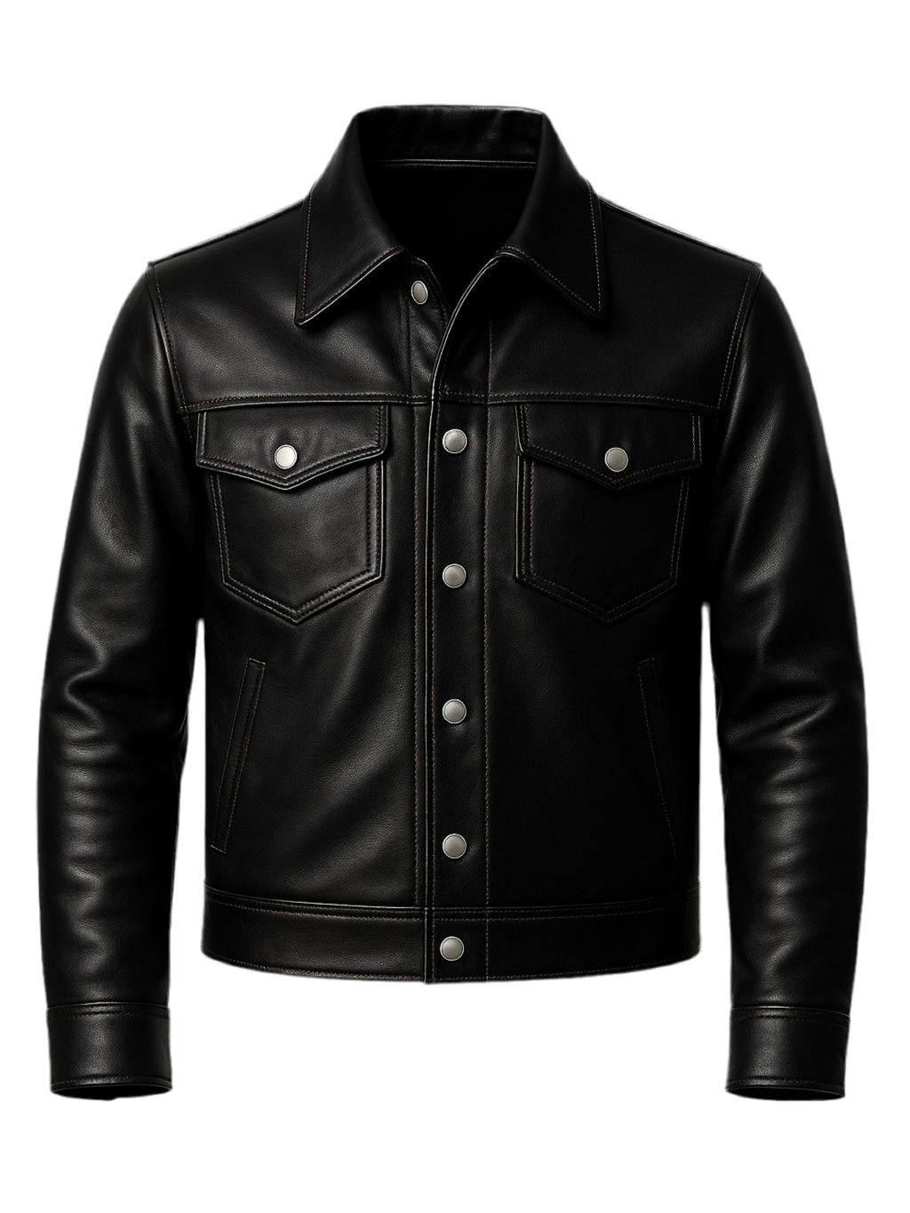ASHWOOD - Black Trucker Leather Jacket