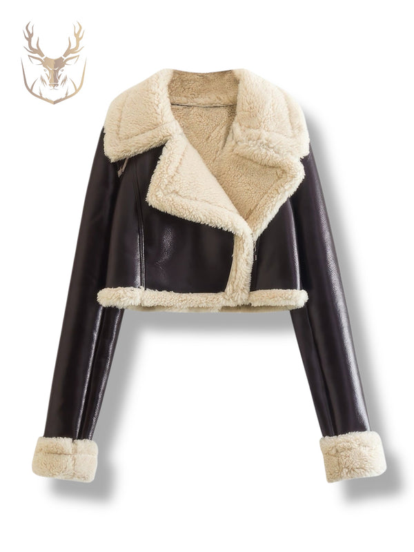 LuxeAura’s Fur Lined Shearling Crop Top For Women.