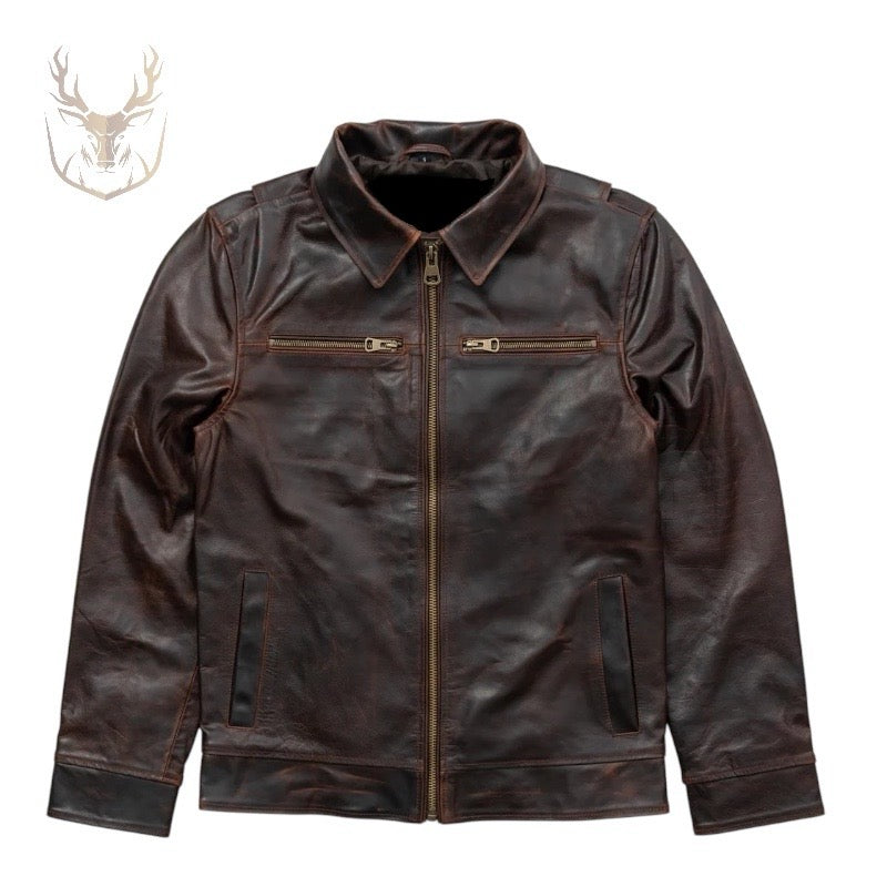 LuxeAura’s Dark Brown Flight Leather Jacket For Men.