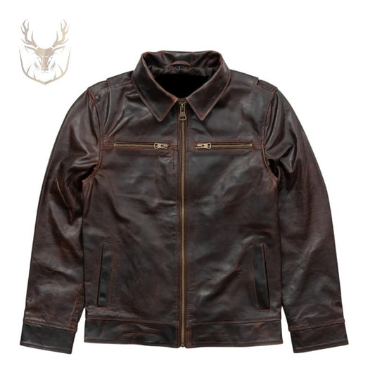 LuxeAura’s Dark Brown Flight Leather Jacket For Men.