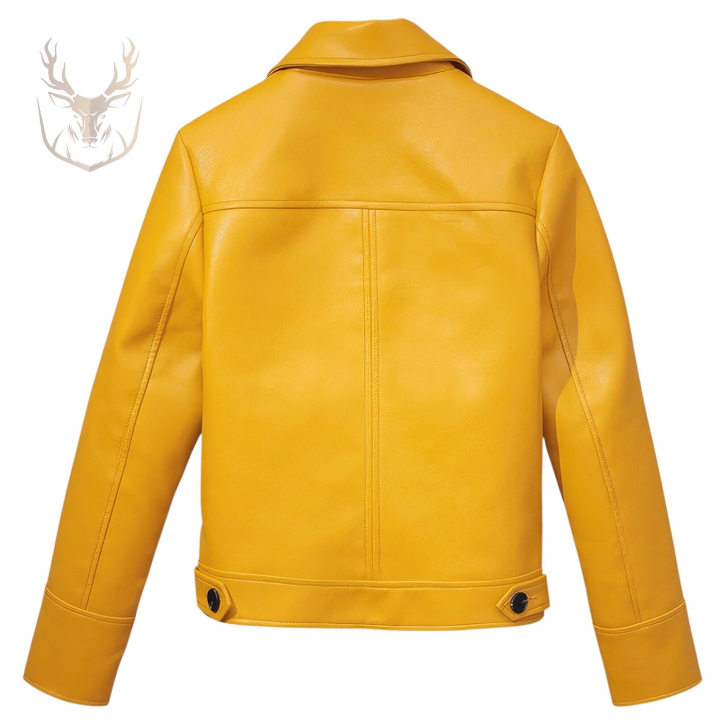 LuxeAura’s Mustard Single Breasted Leather Jacket For Women.