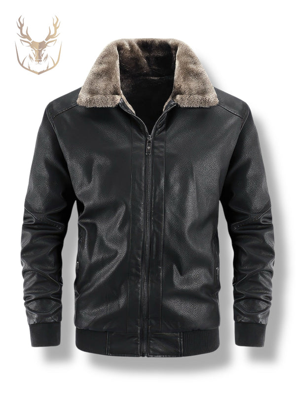 LuxeAura’s Black Sherpa Shearling Fur Lined Leather Jacket For Men.