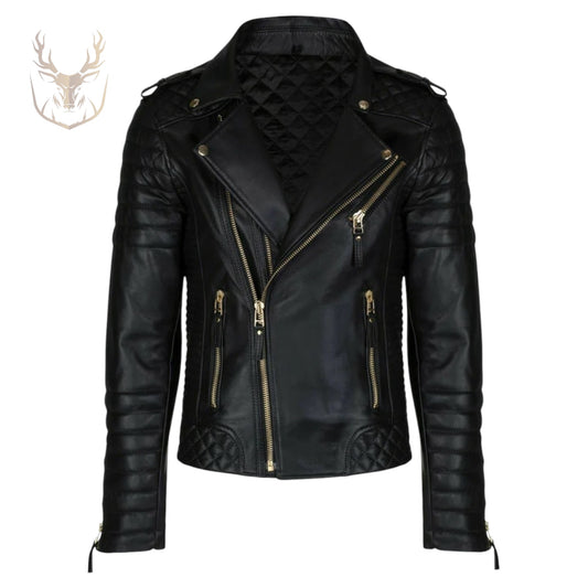 LuxeAura’s Black Biker Leather Jacket For Men.