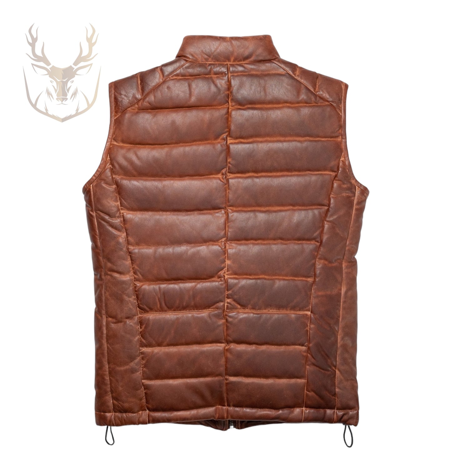 LuxeAura’s Brown Leather Puffer Vest For Men.