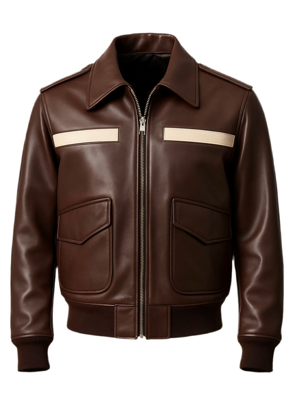 MOCHA – Brown Striped Classic Leather Jacket