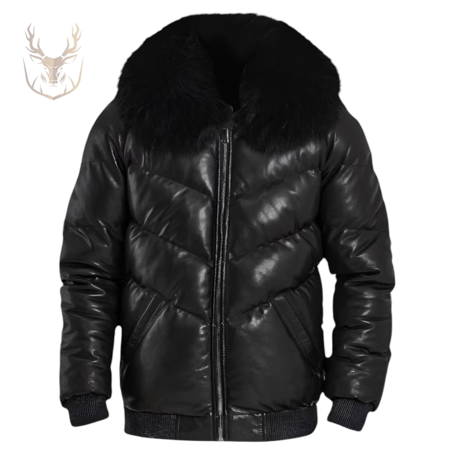 LuxeAura’s Black Quilted Fur Puffer Jacket For Men.