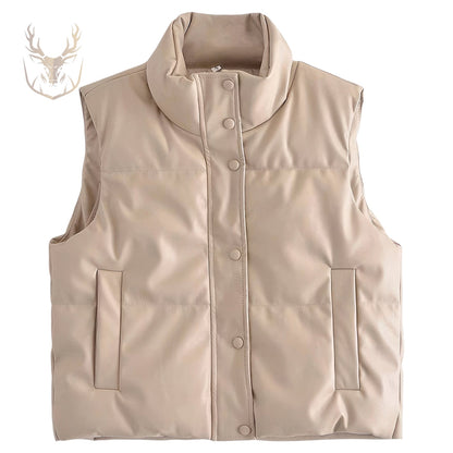 LuxeAura’s Beige Puffer Waistcoat For Women.