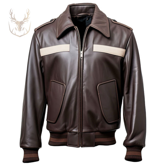 LuxeAura’s Chocolaty Brown Trucker Leather Jacket For Men.