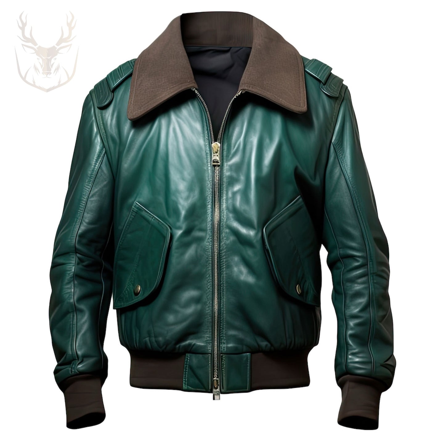 LuxeAura’s Forest Green Aviator Pilot Bomber Leather Jacket For Men.