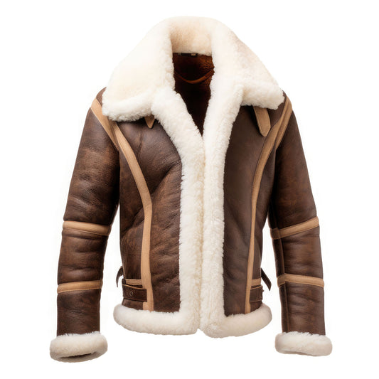 LuxeAura’s B3 Sherpa Shearling Leather Jacket For Men.