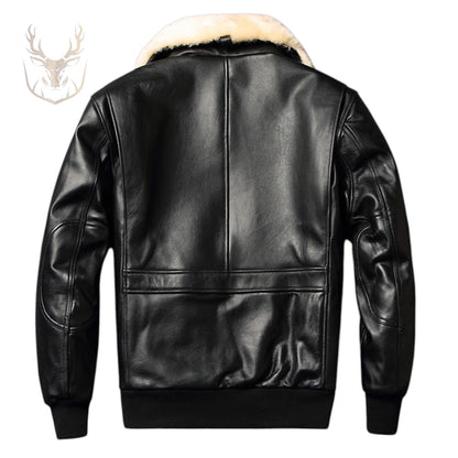 LuxeAura’s Black A2 Aviator Air Force Leather Jacket For Men.