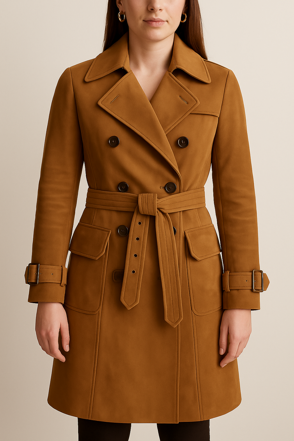 BREW – Brown Suede Trench Leather Coat