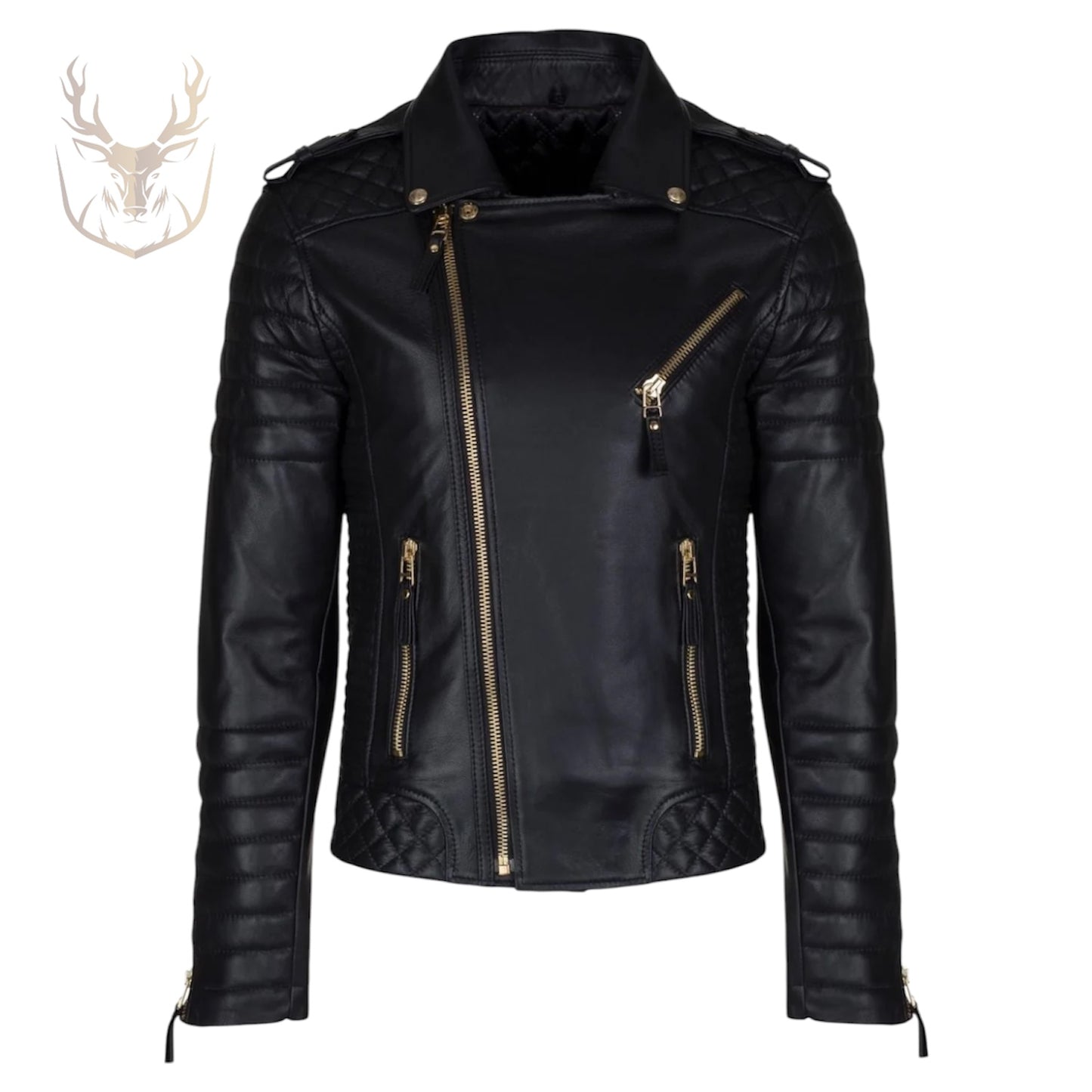 LuxeAura’s Black Biker Leather Jacket For Men.