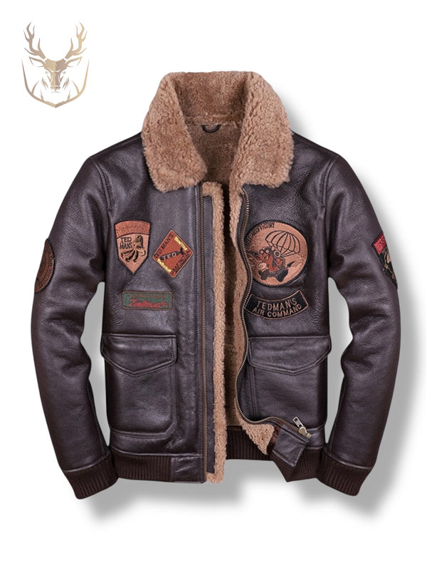 LuxeAura's Brown A2 Aviator  Shearling Jacket For Men.