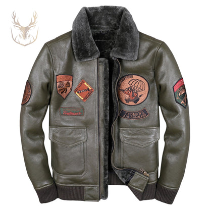 LuxeAura’s A2 Aviator Shearling Collar Air Force Leather Jacket For Men.