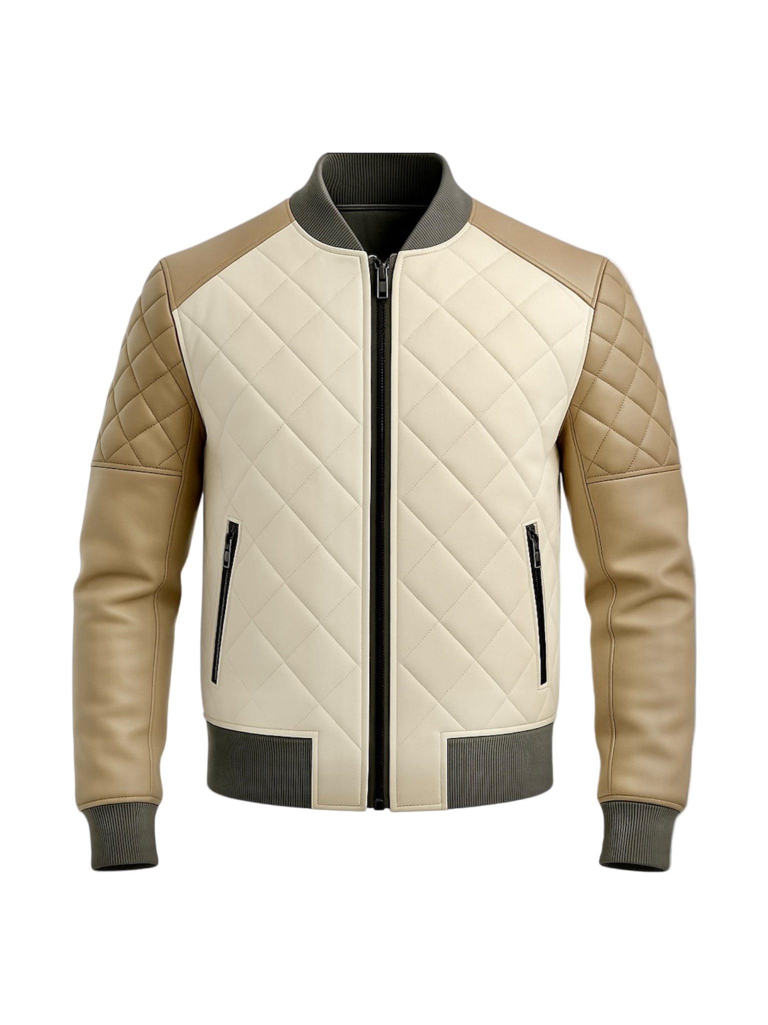 QUILTAN – Beige Quilted Bomber Jacket