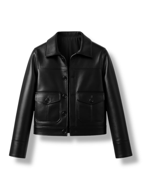 LuxeAura’s ONYX – Breasted Leather Jacket