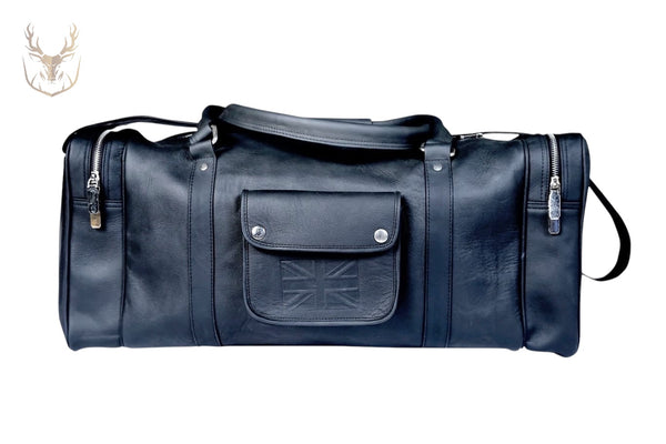 LuxeAura’s Handcrafted Black Italian Leather Duffle Bag.