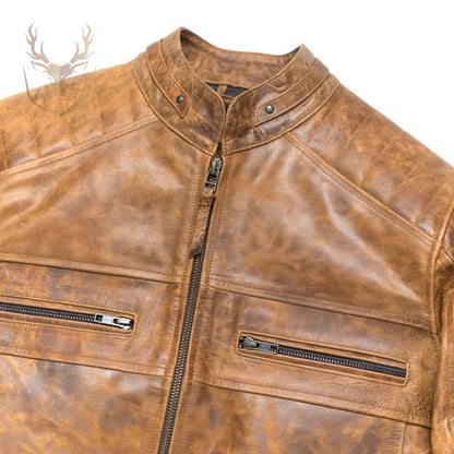 LuxeAura’s Tan Vintage Cafe Racer Jacket For Men.