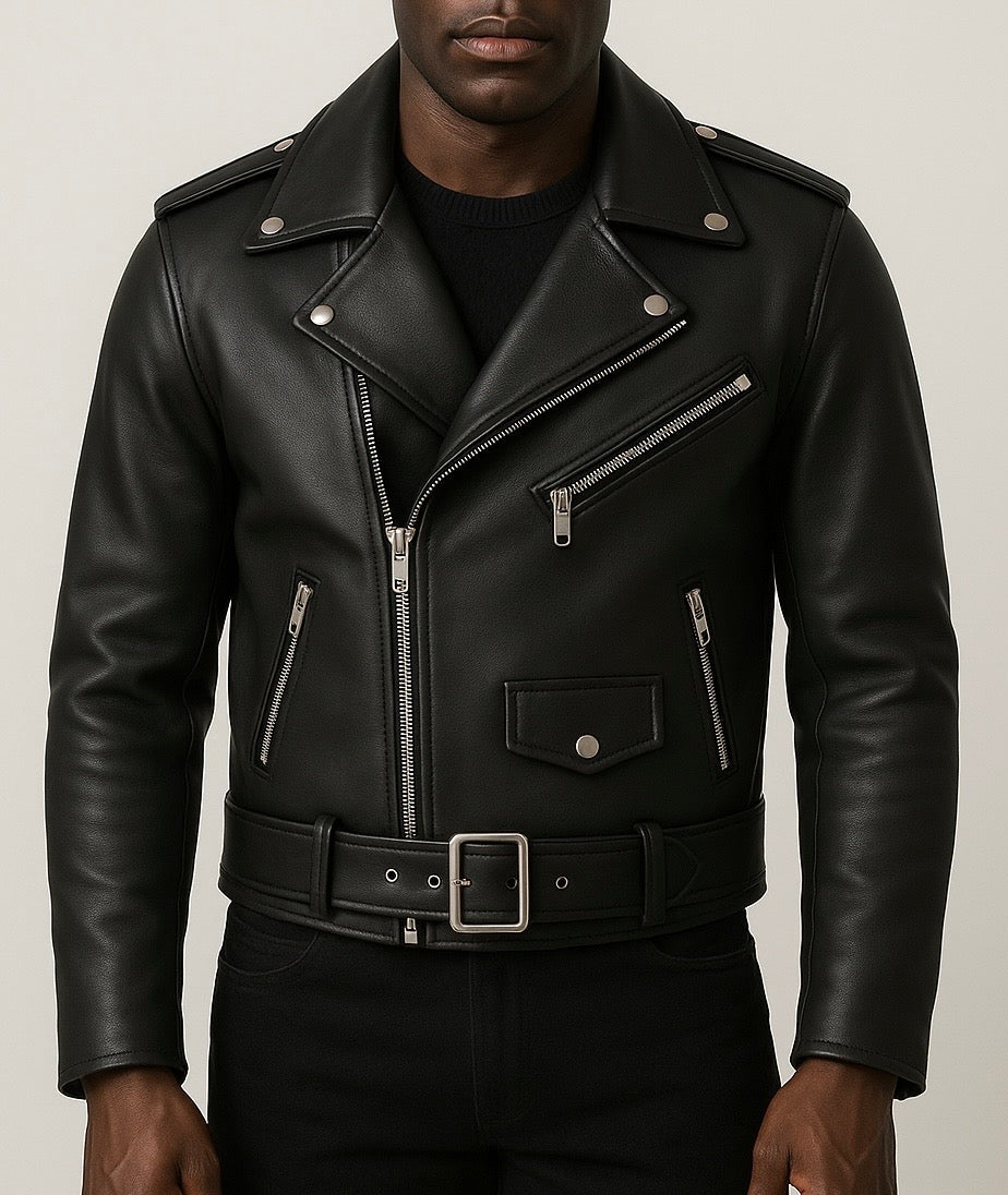 BAZEL – Black Biker Leather Jacket