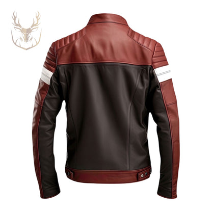 LuxeAura’s Maroon Padded Bomber Leather Jacket For Men.