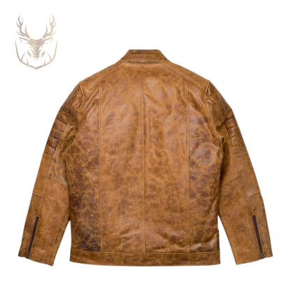 LuxeAura’s Tan Vintage Cafe Racer Jacket For Men.