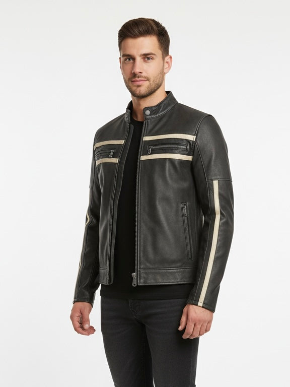 SPAR – Vintage Striped Racer Leather Jacket