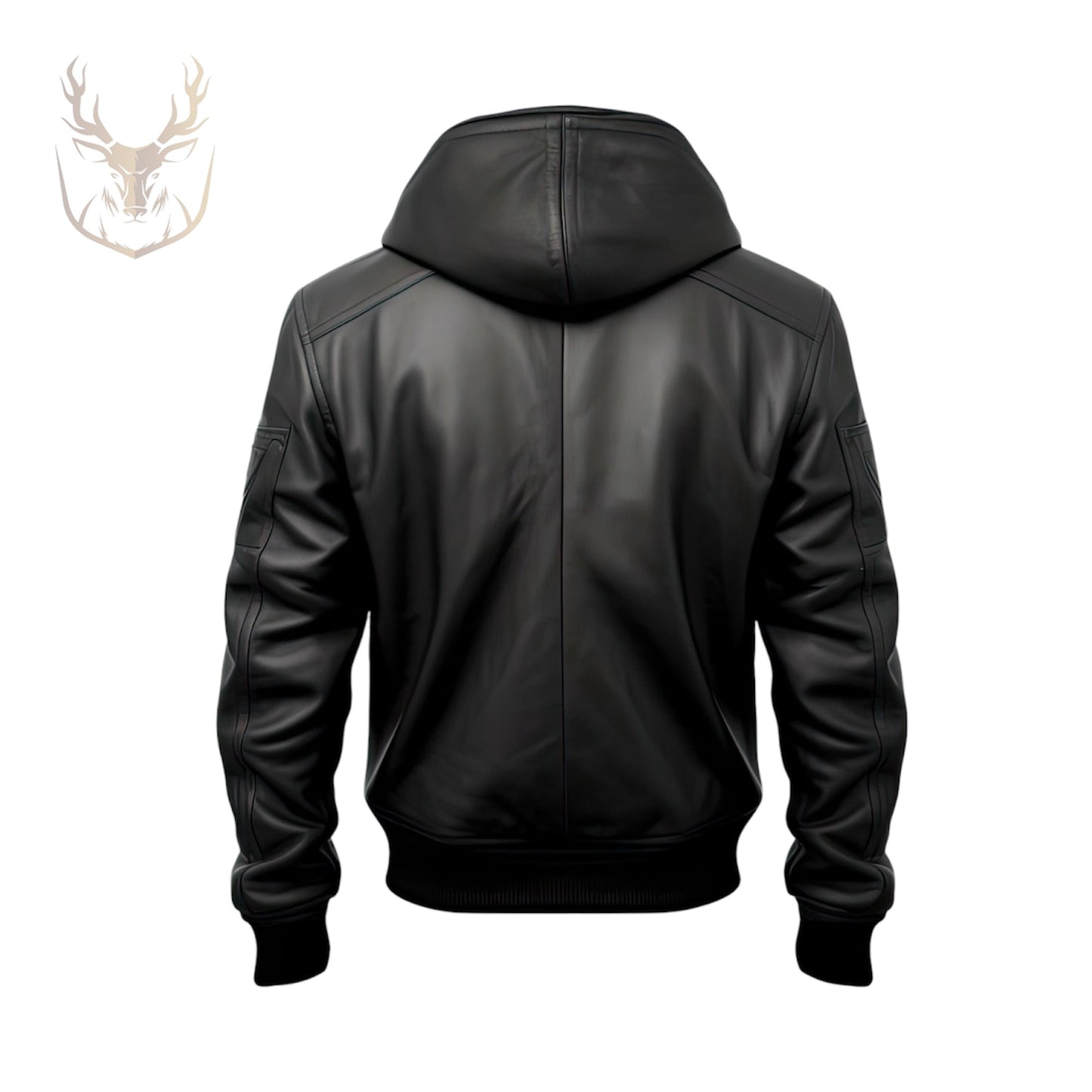 LuxeAura’s Black Hooded Bomber Leather Jacket For Men.