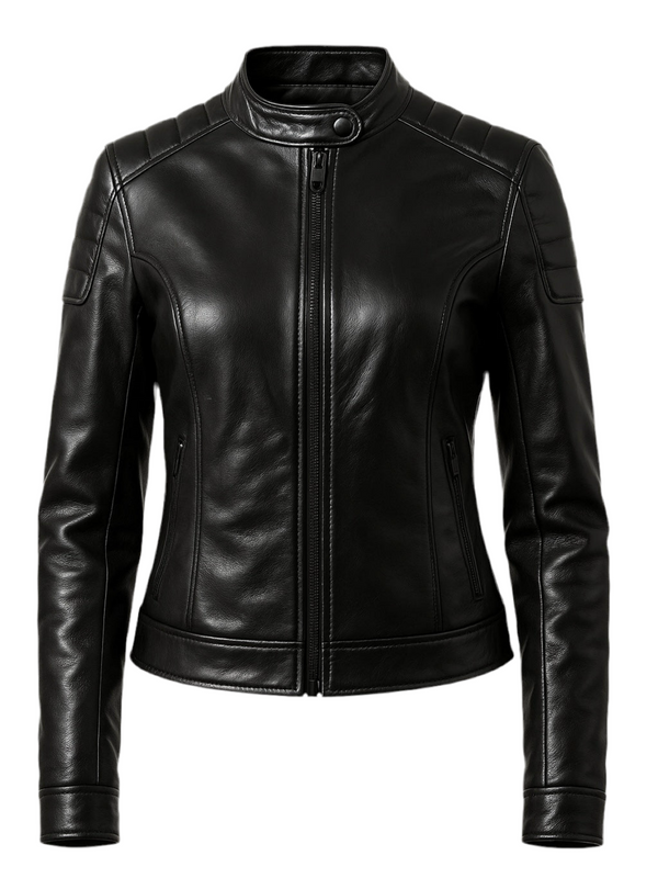 EMBER – Women’s Black Racer Padded Leather Jacket